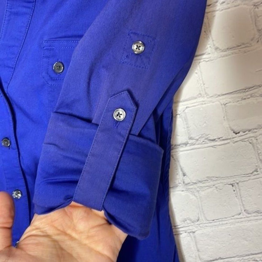 Express Design Studio Size XS Iridescent Blue Purple Fitted Button Career Shirt - Picture 5 of 7
